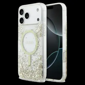 GUESS Schutzhülle für iPhone 17 Pro Max (Resin Bottom Glitter) Gold