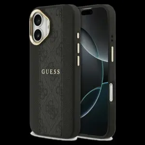 GUESS Schutzhülle für iPhone 17 (MagSafe kompatibel) PU 4G Stripe - Schwarz