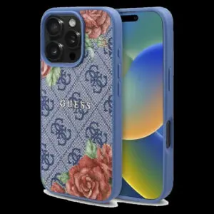 GUESS 4G Flowers Print Schutzhülle für iPhone 16 Pro - Blau
