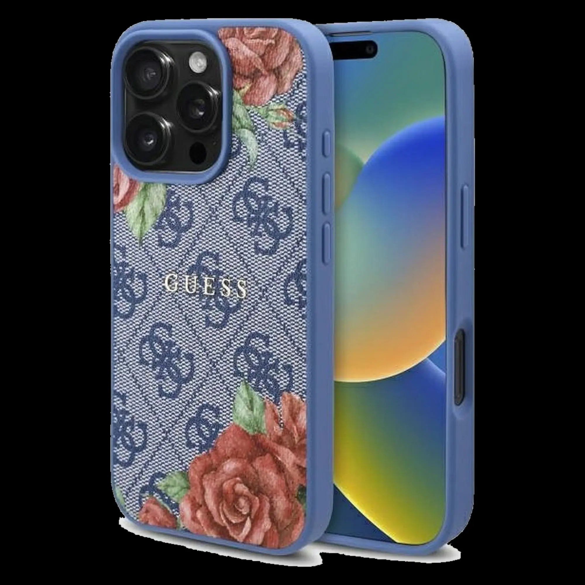 GUESS 4G Flowers Print Schutzhülle für iPhone 16 Pro - Blau 1 GUESS 4G Flowers Print Schutzhülle für iPhone 16 Pro - Blau