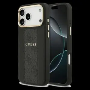 GUESS Schutzhülle für iPhone 17 Pro Max mit MagSafe (PU 4G Stripe) Schwarz
