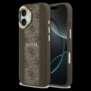GUESS Schutzhülle für iPhone 17 mit MagSafe (PU 4G Stripe) Braun