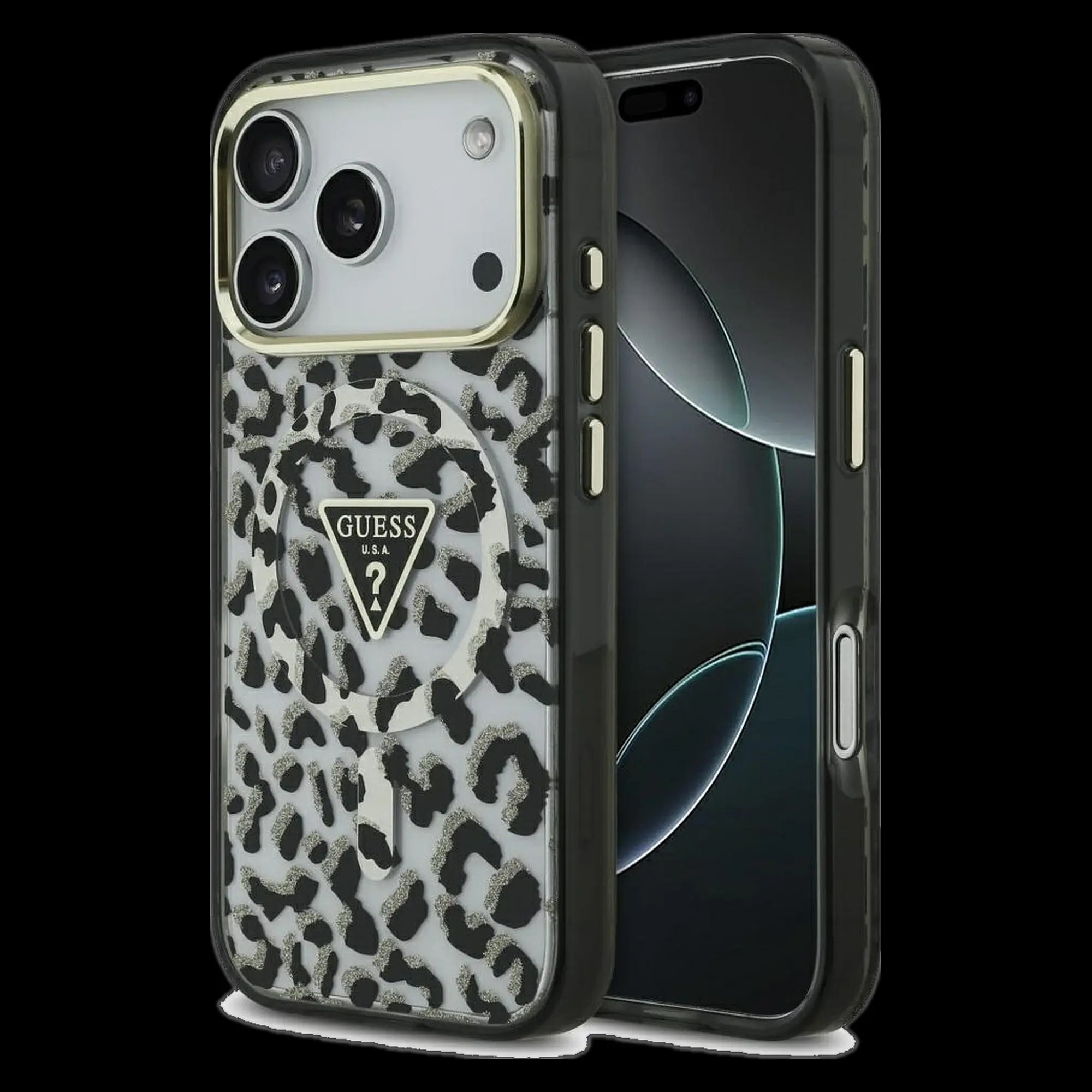 GUESS Schutzhülle für iPhone 17 Pro – Leopard Glitter MagSafe Edition 1 GUESS Schutzhülle für iPhone 17 Pro – Leopard Glitter MagSafe Edition