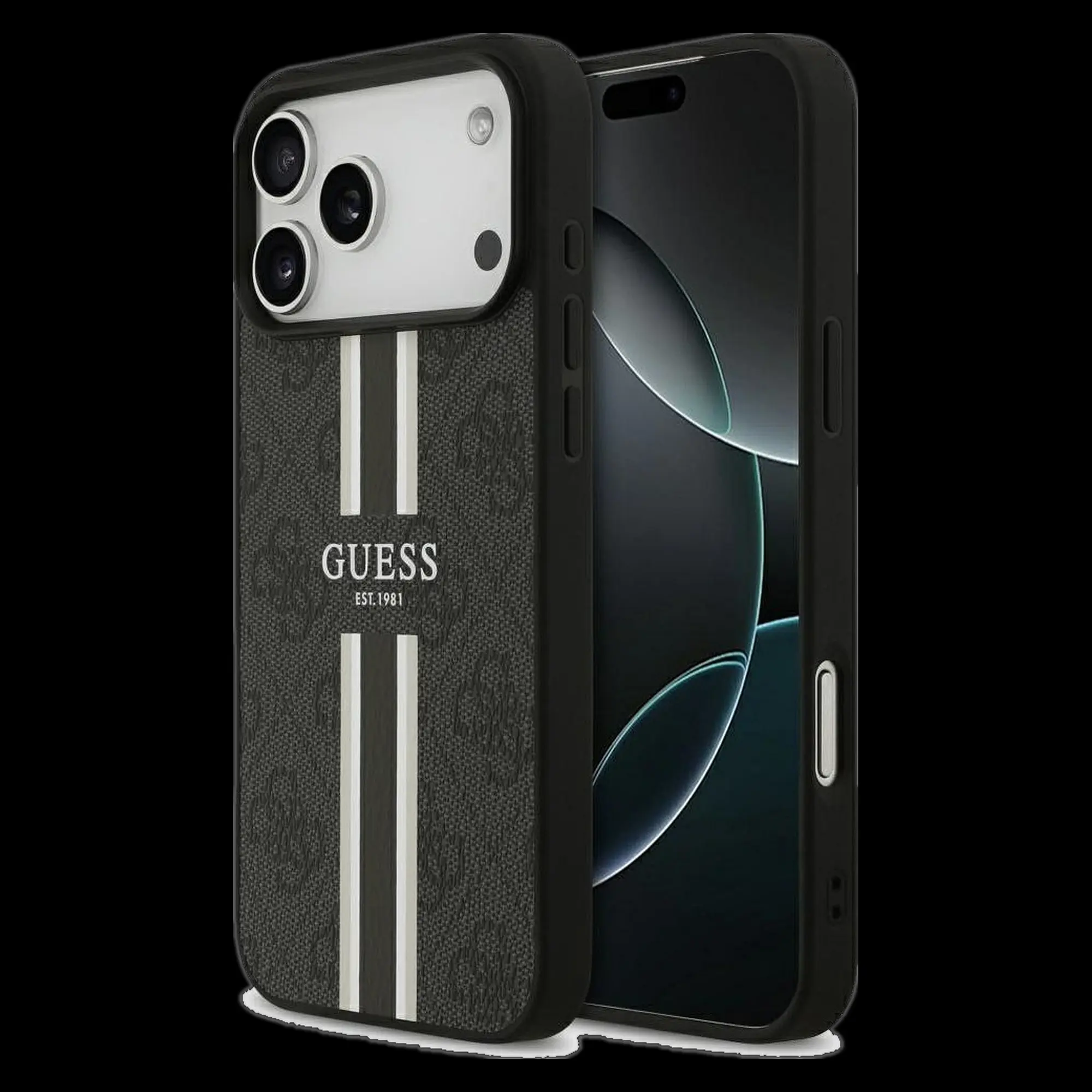GUESS Schutzhülle für iPhone 17 Pro Max mit MagSafe (4G Printed Stripes) Schwarz 1 GUESS Schutzhülle für iPhone 17 Pro Max mit MagSafe (4G Printed Stripes) Schwarz