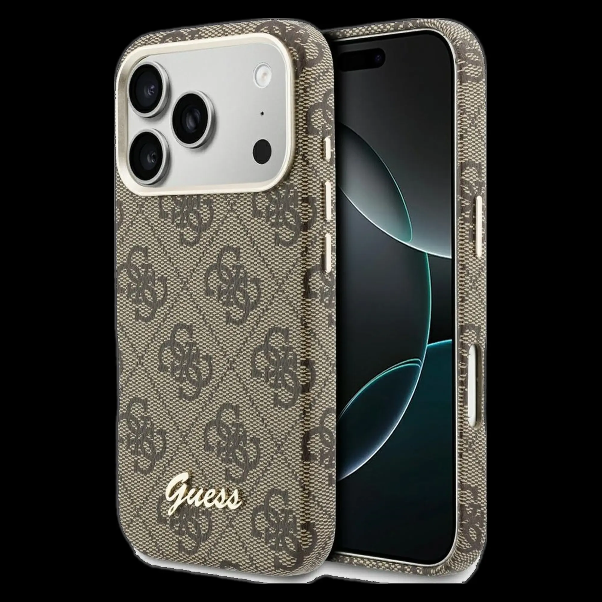GUESS Schutzhülle für iPhone 17 Pro mit MagSafe (PU FW 4G Script) Braun 1 GUESS Schutzhülle für iPhone 17 Pro mit MagSafe (PU FW 4G Script) Braun