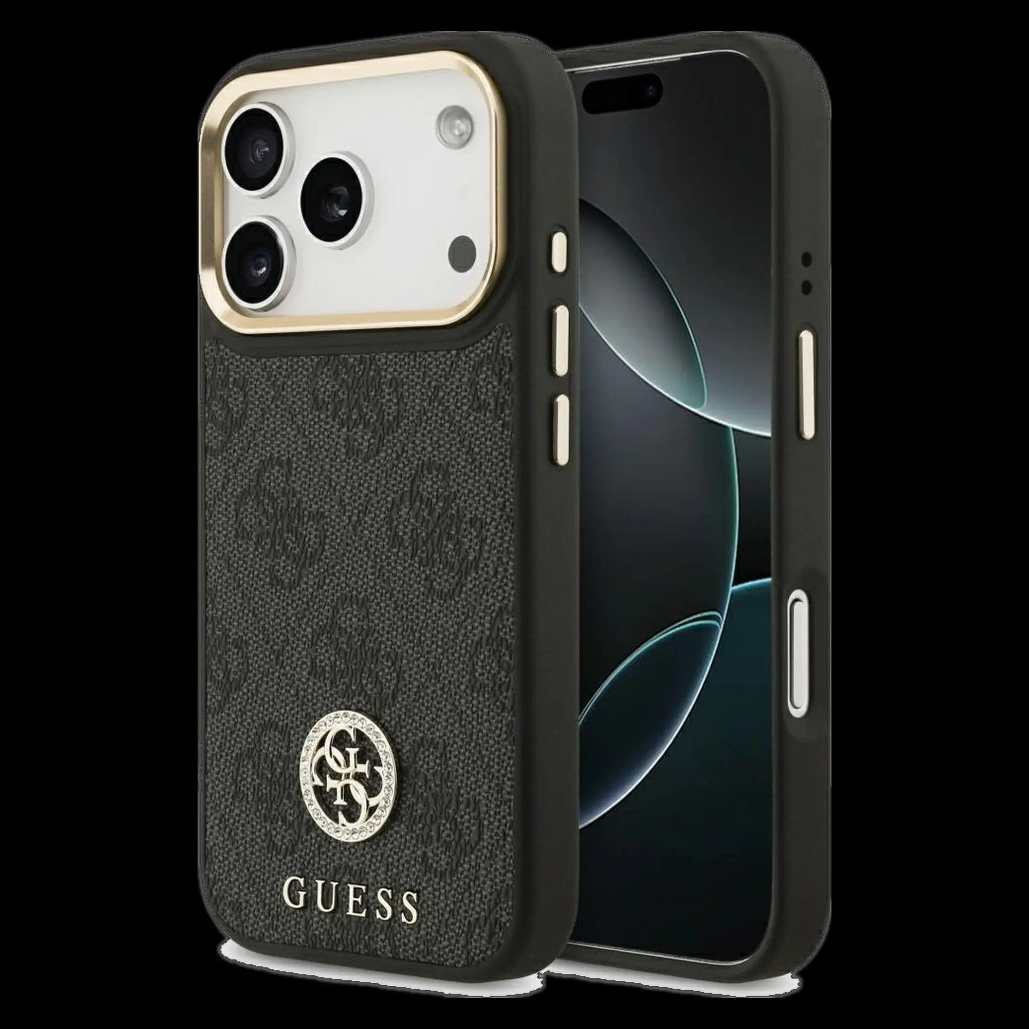 GUESS Schutzhülle für iPhone 17 Pro mit MagSafe (PU 4G Strass Logo) Schwarz 1 GUESS Schutzhülle für iPhone 17 Pro mit MagSafe (PU 4G Strass Logo) Schwarz