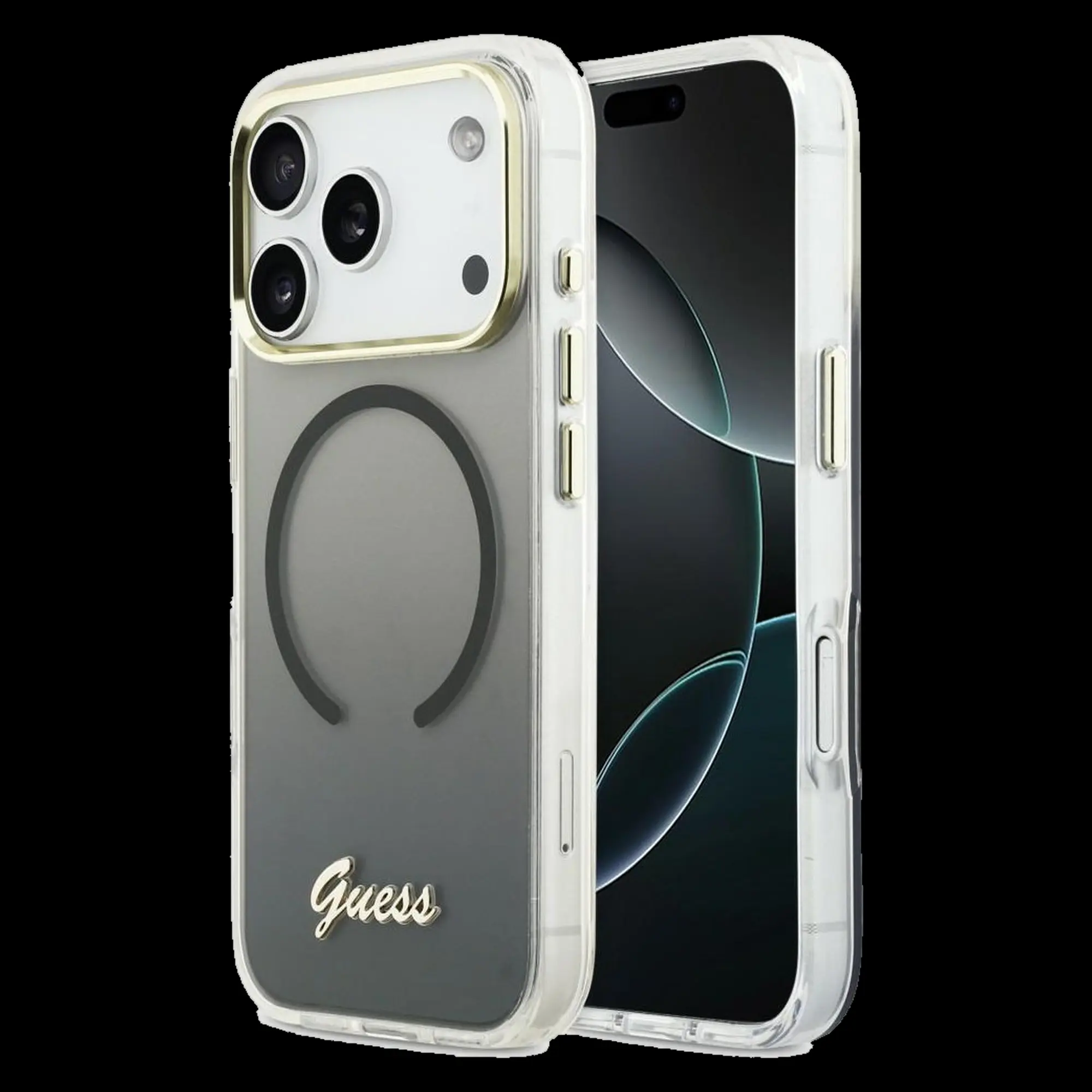 GUESS Schutzhülle für iPhone 17 Pro – MagSafe kompatibel (IML Gradient Script Metal) Schwarz 1 GUESS Schutzhülle für iPhone 17 Pro – MagSafe kompatibel (IML Gradient Script Metal) Schwarz