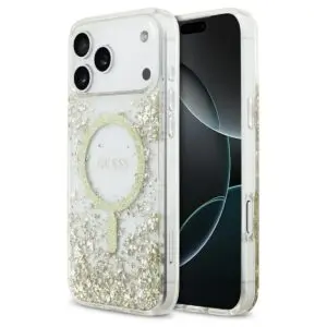 iPhone 17 Pro Max Hülle Gold – GUESS Resin Bottom Glitter