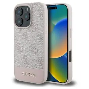 iPhone 16 Pro Max Hülle Rosa – GUESS 4G PU Bottom Stripe