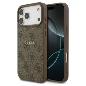 iPhone 17 Pro Max Hülle Braun – GUESS PU 4G Ring Classic Logo, MagSafe