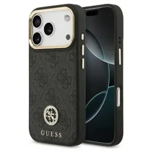 iPhone 17 Pro Hülle Schwarz – GUESS PU 4G Strass Logo, MagSafe
