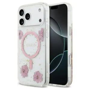 iPhone 17 Pro Max Hülle Transparent – GUESS Resin Flowers & Glitter, MagSafe